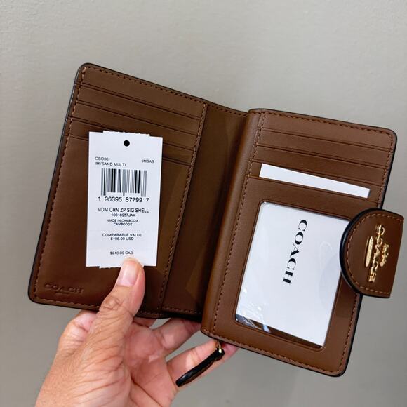 Last 3‼️Coach Medium Corner Zip Wallet Signature Canvas Shell Print CBO36 - Picture 9 of 13